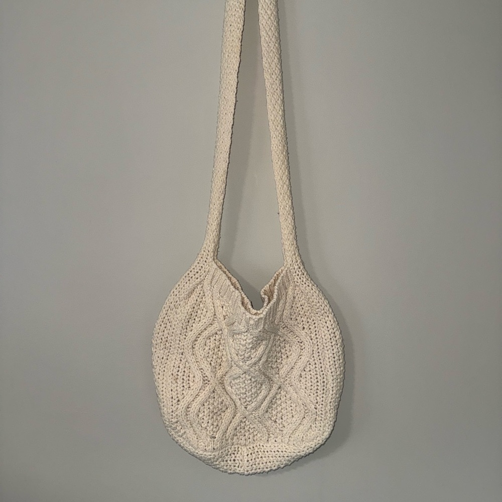 Cream Knit Shoulder Bag